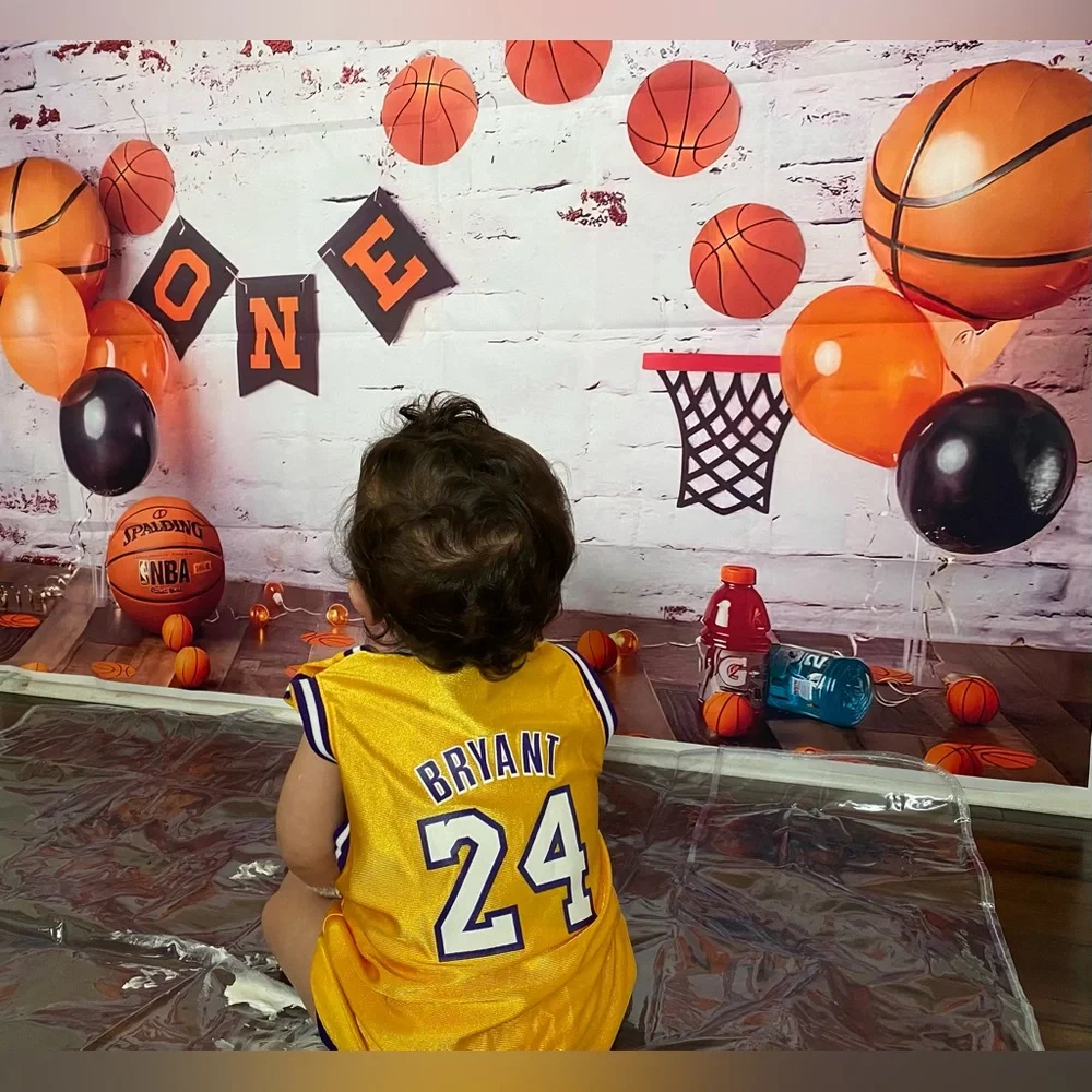 Basketball theme 1st birthday baby boy photo backdrop background
